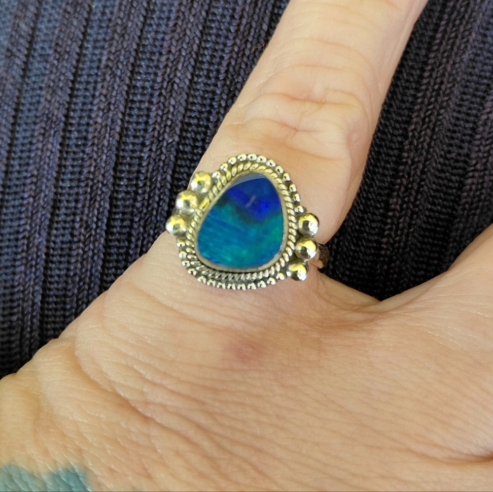 Stunning Australian Opal Silver Ring Size 6 - Picture 7 of 15